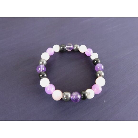 Anti-Anxiety Calming Bracelet  Amethyst, Black Onyx, Rose Quartz, Howlite, Hemat - Picture 5 of 9